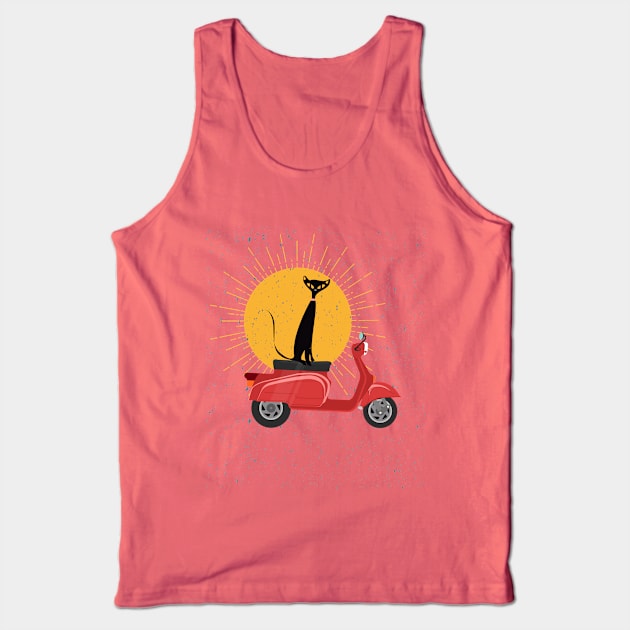 Retro Kitty with His Vintage Scooter Tank Top by Lisa Williams Design